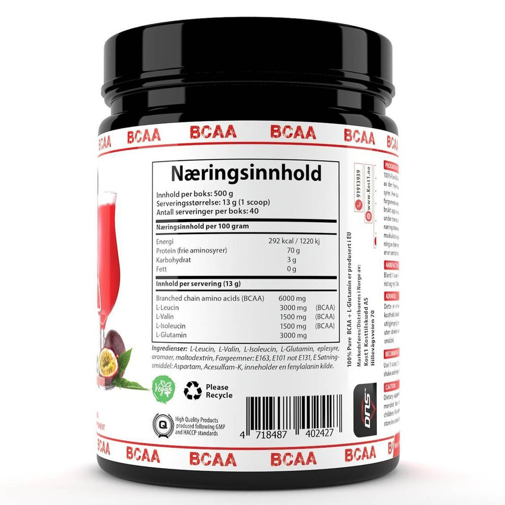 Bilde av en boks med DNS BCAA L Glutamine strawberry passion